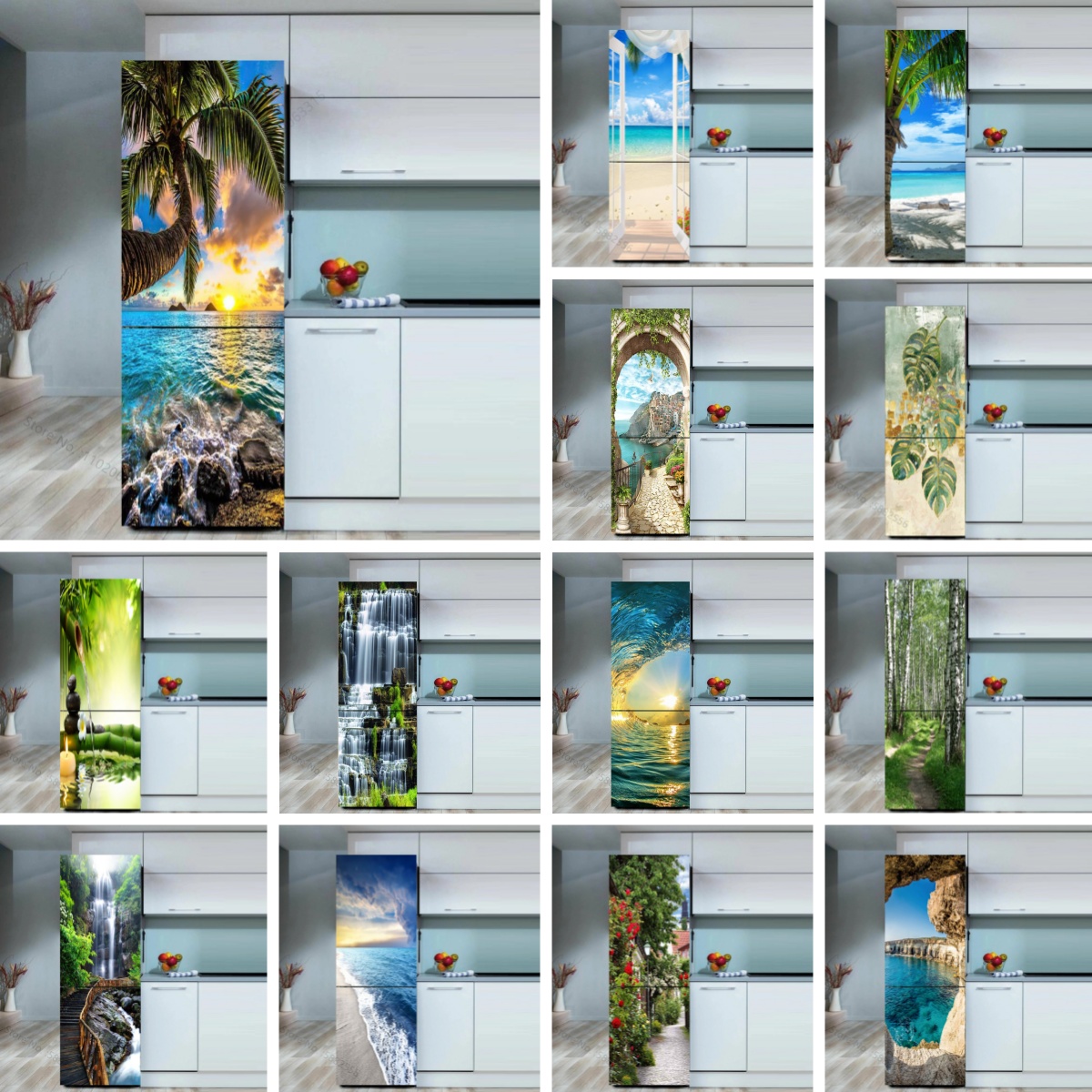 Full Cover Adhesive - Приморская пляжная наклейка на холодильник, дверь,